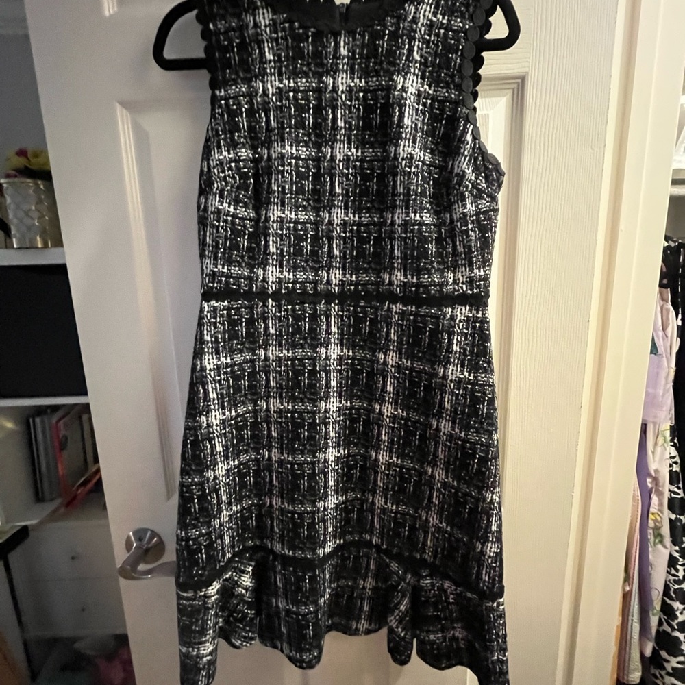 Karl Lagerfeld Black and White Tweed Sleeveless Mini Dress